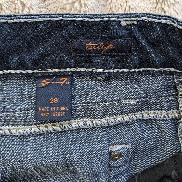 RARE Vintage Seven7 Crystal Embellished TULIP Flare Low Rise Topstitch Jeans 28 - Picture 6 of 9